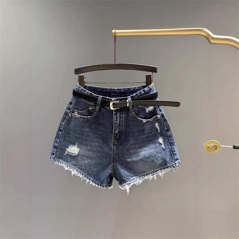 Sweet and Cool Ripped Denim Shorts for Women, Summer 2026, Retro Dark Blue High-Waisted, Slimming, Versatile Wide-Leg Hot Pants Sweet and Cool Ripped Denim Shorts for Women, Summer 2026, Retro Dark Blue High-Waisted, Slimming, Versatile Wide-Leg Hot Pants