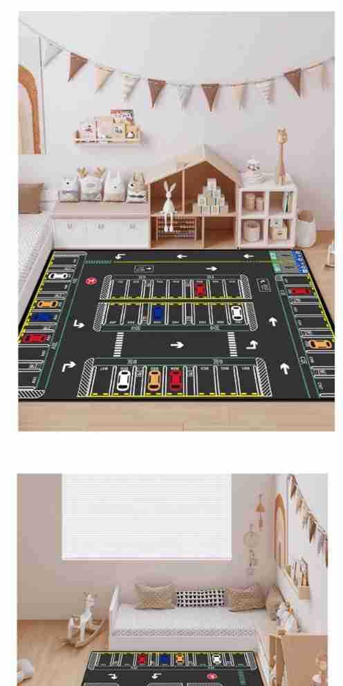 Living Room Balcony Large Size Baby Crawling Mat Car Track Parking Lot Children's Game Crystal Velvet Floor Mat