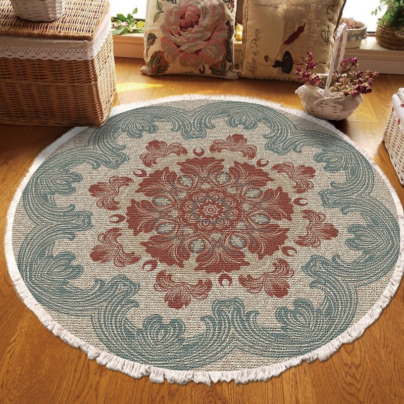 Nouveau produit transfrontalier : Tapis rond épais de style ethnique européen, idéal pour la chambre, le salon, les chambres d’hôtes et la maison._voghion.com