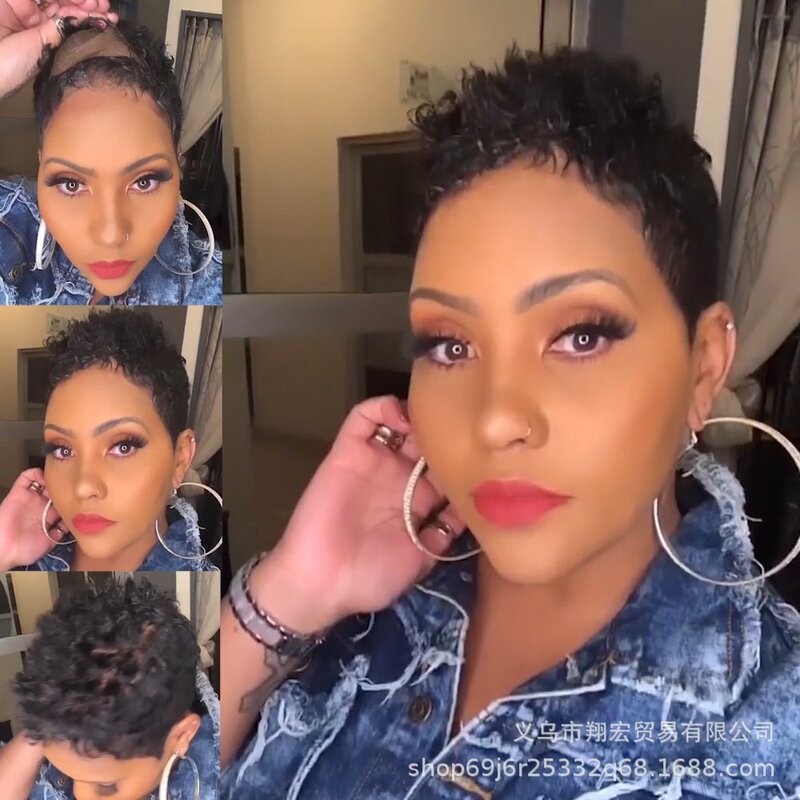 2022 independent website new European and American wig black fluffy short curly hair chemical fiber wig overseas warehouse wholesale