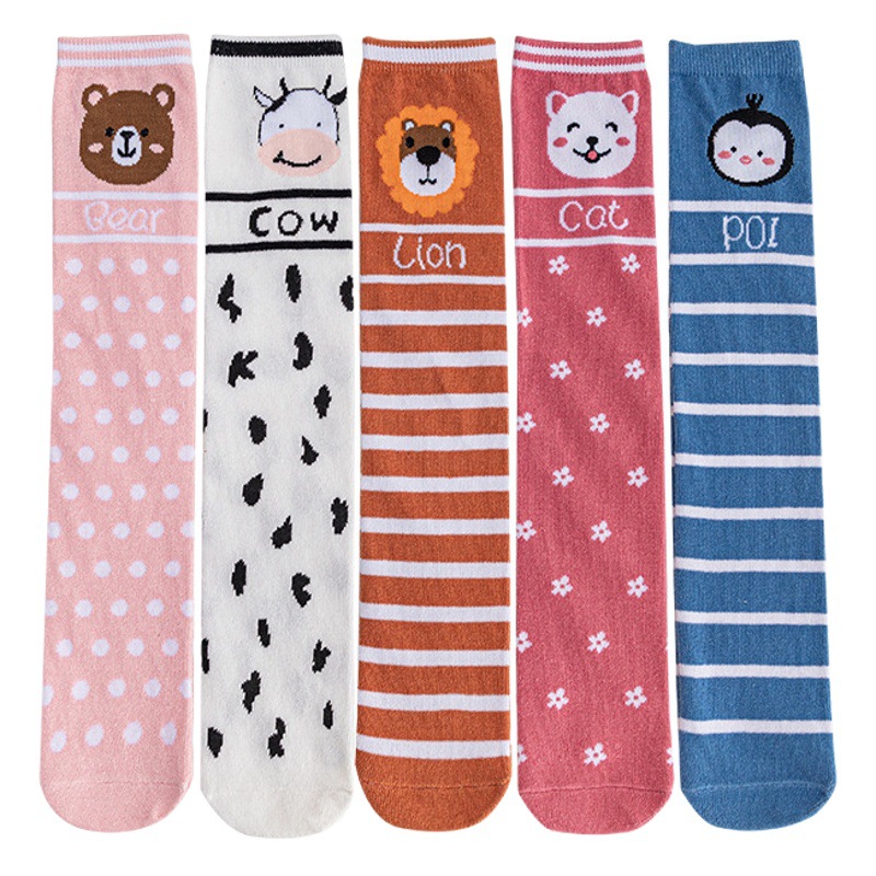 Medias para niños primavera y otoño calcetines de media pantorrilla calcetines de becerro de estudiante calcetines altos de dibujos animados lindo bebé sobre los calcetines de la rodilla