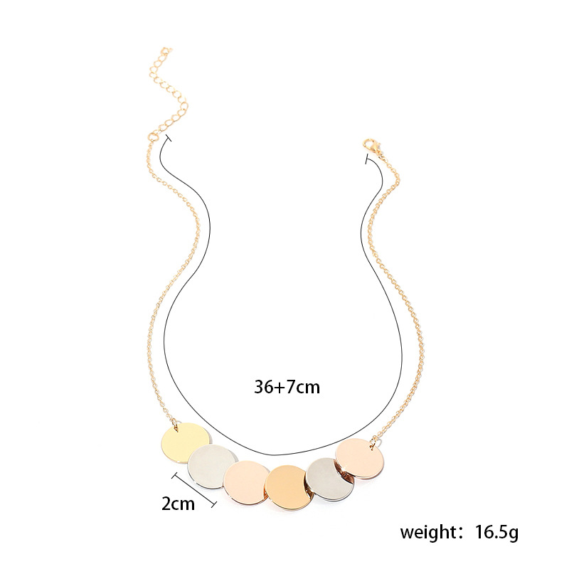 Fashion geometric round sequins contrast color copper necklace