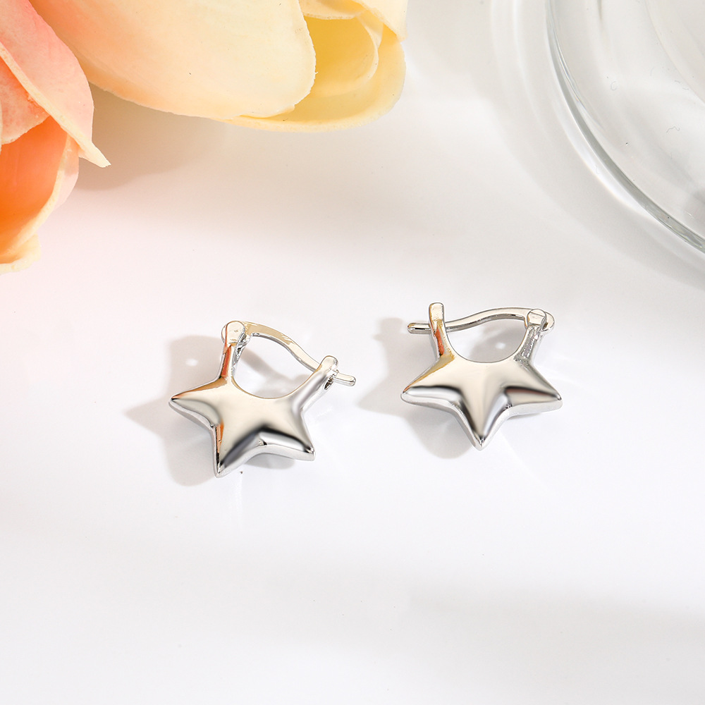 1 Pair Simple Style Classic Style Star Heart Shape Copper 18K Gold Plated Earrings display picture 5