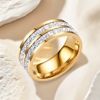 Silver zirconium stainless steel, golden accessory, ring with crystal, diamond encrusted, pink gold