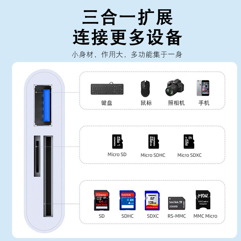 跨境三合一读卡器otg适用苹果华为手机多功能tf/sd卡读卡器三合一|undefined