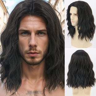 Cross-border new wig men's short curly hair corrugated chemical fiber head set rose net wig wholesale wig