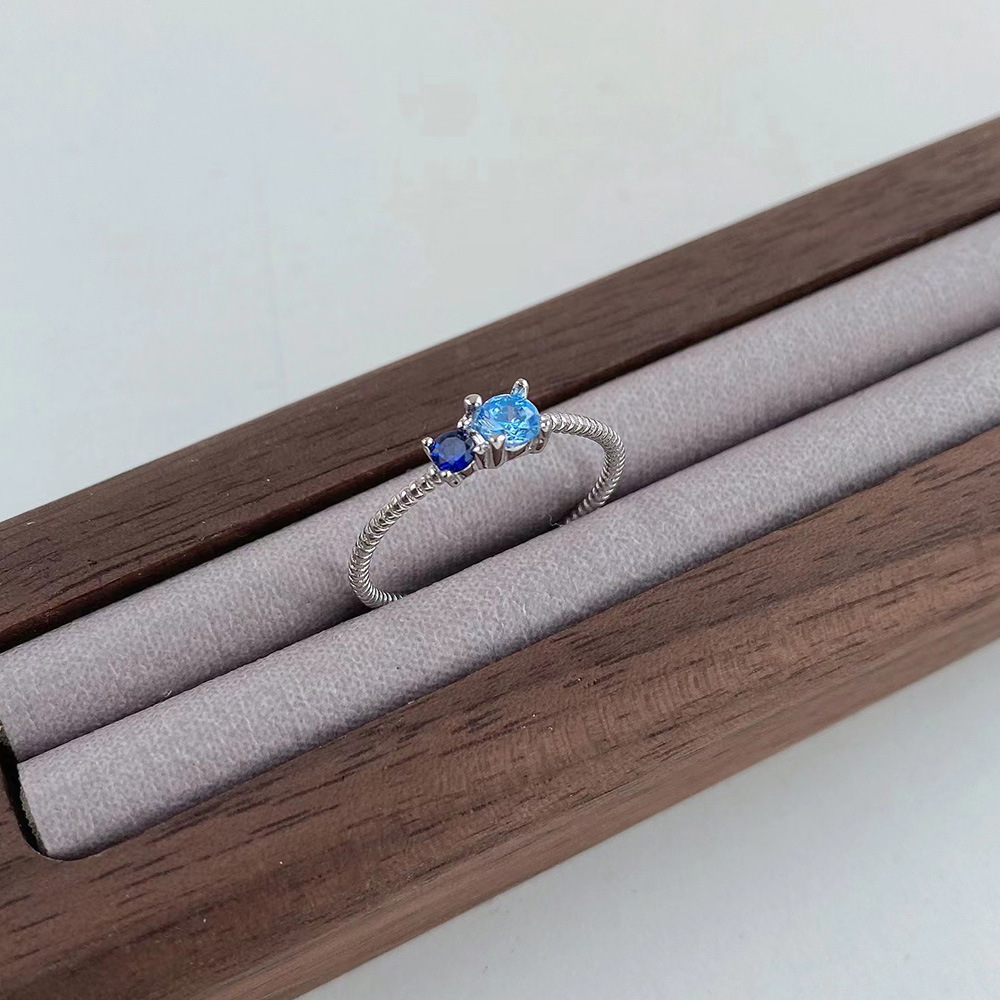 Retro Geometric Sterling Silver Inlay Zircon Rings 1 Piece