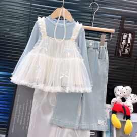 童装女童套装2026秋季新款儿童洋气打底衫吊带裙韩版牛仔裤三件套