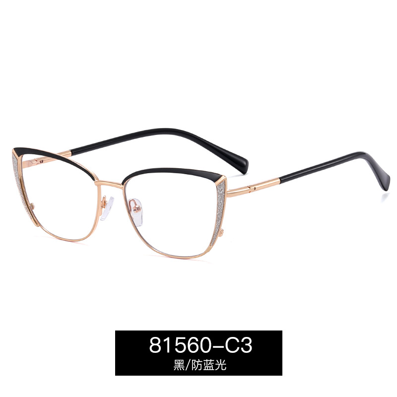 81560 Gafas anti-luz azul de ojo de gato de metal transfronterizo nuevo marco de espejo de miopía de moda para mujer marco de polvo brillante