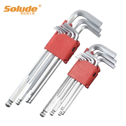 Solende SL series 9-piece set of chrome vanadium steel L-shaped extended ball head hexagonal key special long hexagonal wrench