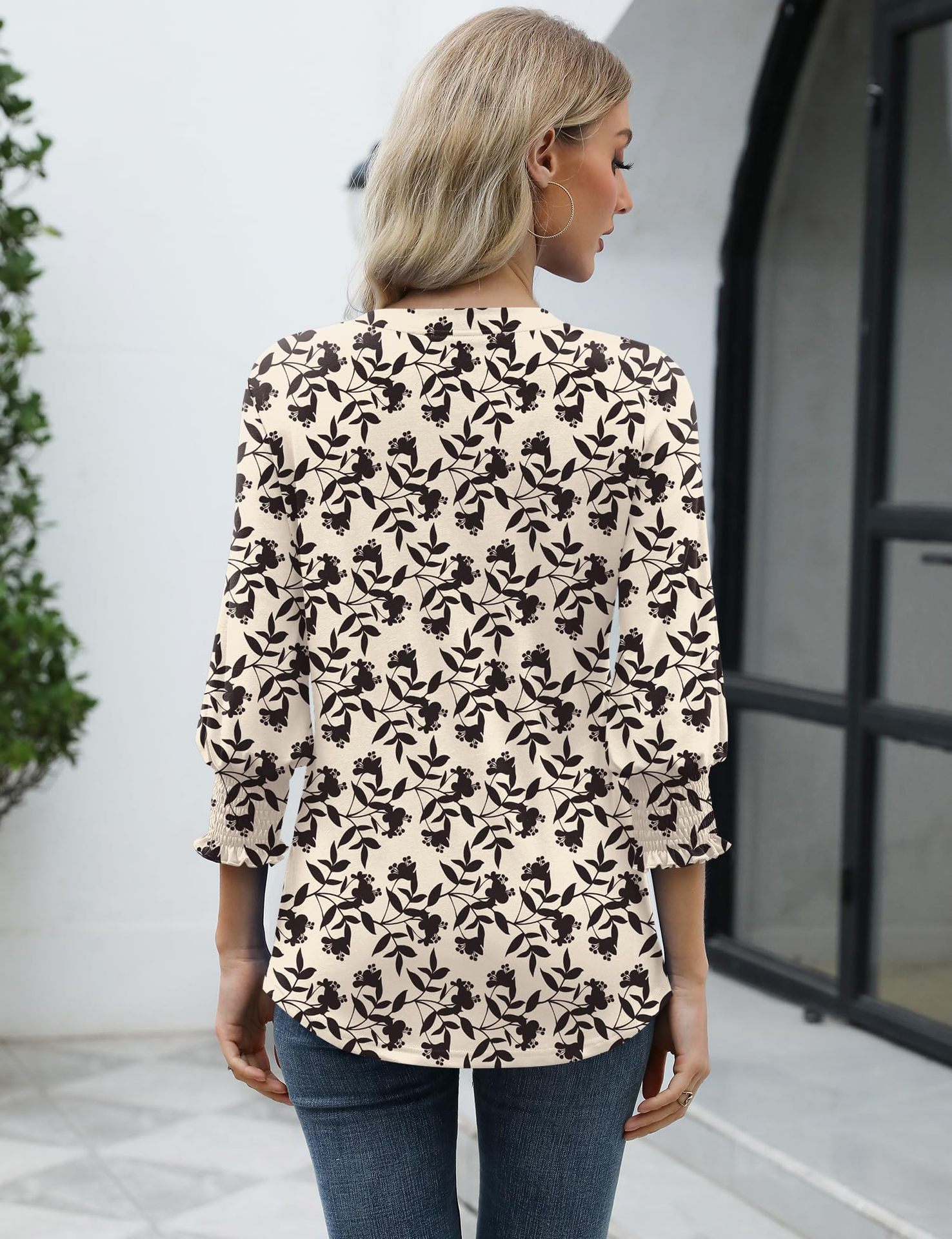 European And American Cross-border Women's 2026 Fashion Top, Three-quarter Sleeve Floral Print Casual Shirt, Summer_ecoleips.com