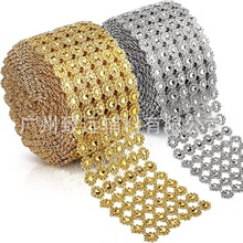 跨境热销6排太阳花塑料电镀排钻家纺家居装潢材料鞋服装饰品配件