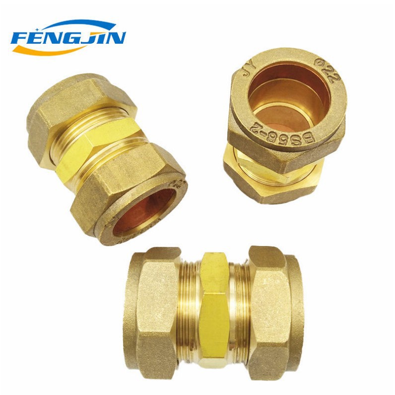 峰进水暖太阳能工程用卡套铜接头 22双联 加厚铜管链接平板接头