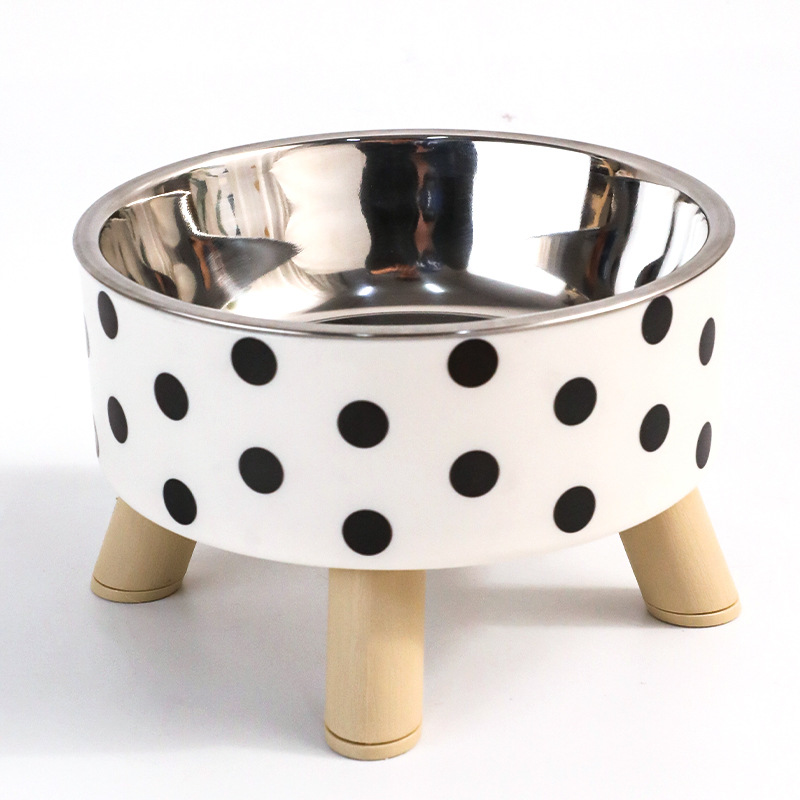 Hawo nuevo en caja simple lunares de acero inoxidable para mascotas cubilete cuello protección antideslizante gato tazón vajilla suministros