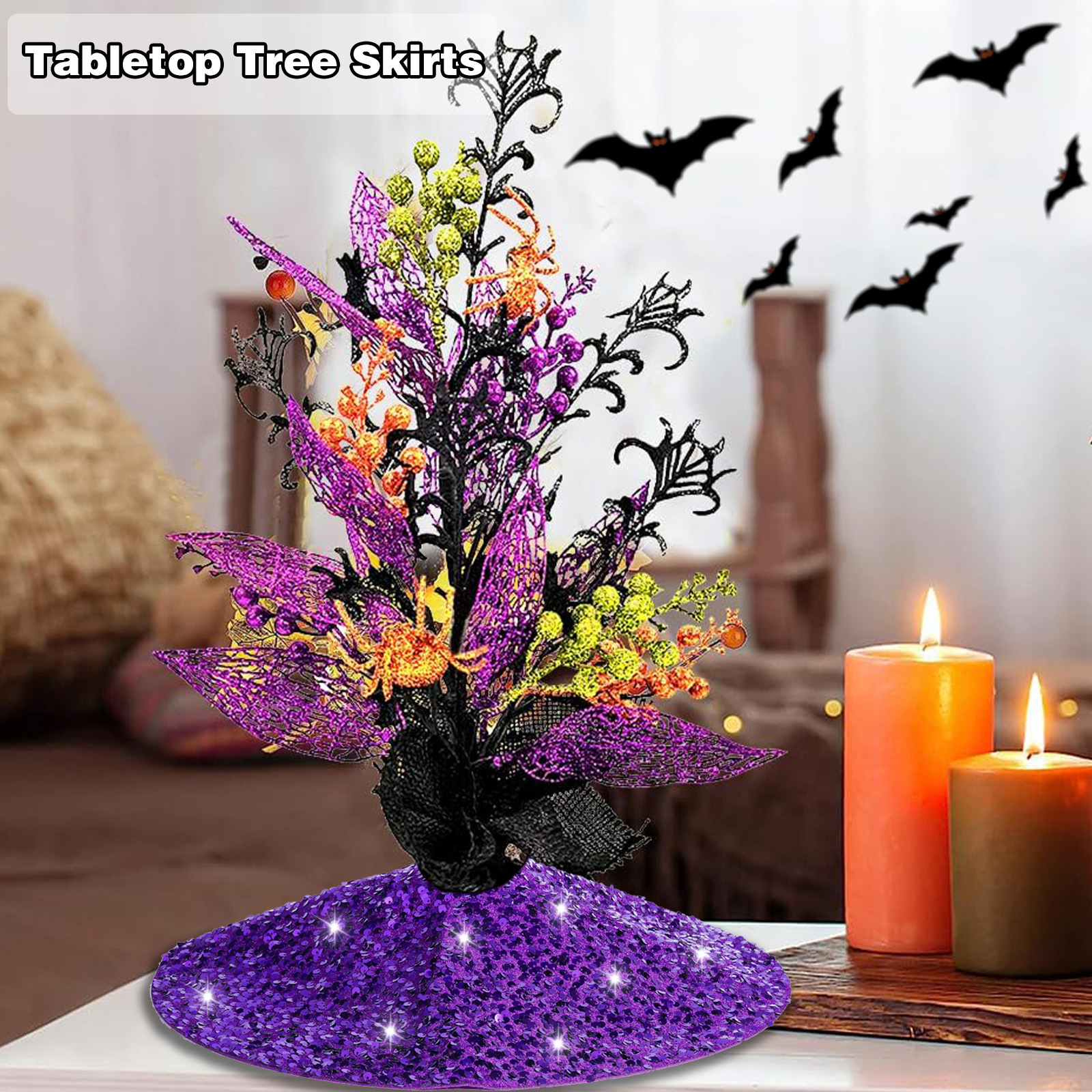 Halloween transfronterizo de alta calidad brillante falda de árbol delantal púrpura creativo de vacaciones de atmósfera accesorios de árbol decoración