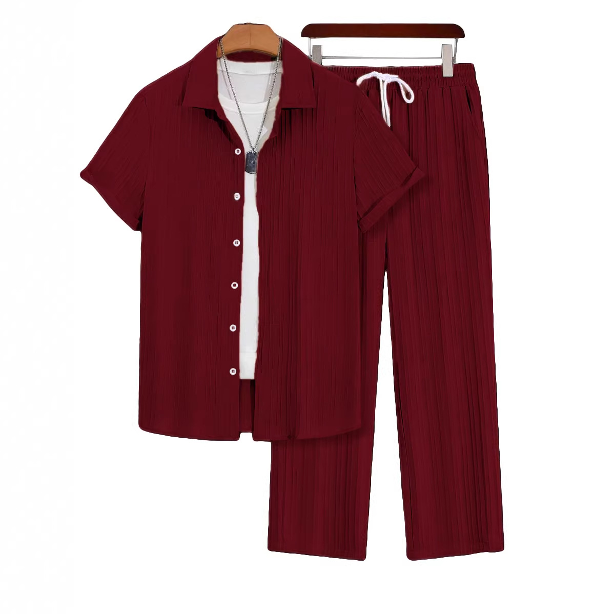 Nuevo nuevo transfronterizo Europa y América Amazon hombre Hawaii negocios casual suelto manga corta camisa larga set
