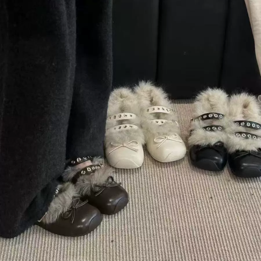 mollykiki韩系毛茸茸玛丽珍女2025冬季新款保暖舒适休闲防滑单鞋