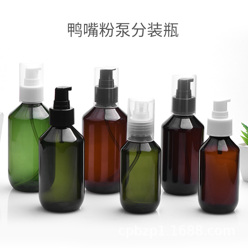 24-410口径鸭嘴粉泵配100-150-200ml细脖PET瓶 乳液 粉底液空瓶