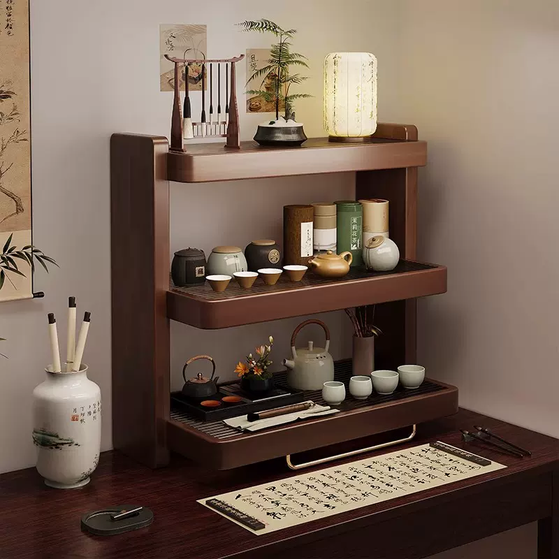 实木杯架茶杯收纳博古架小型茶具杯子置物柜台面桌面茶室氛围布置