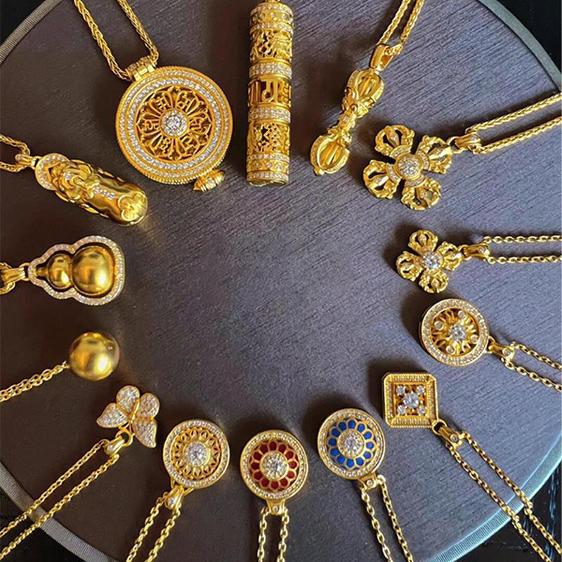 Ancient gold shop with the same cross diamond pestle pendant necklace sand gold new Chinese gourd brave accessories