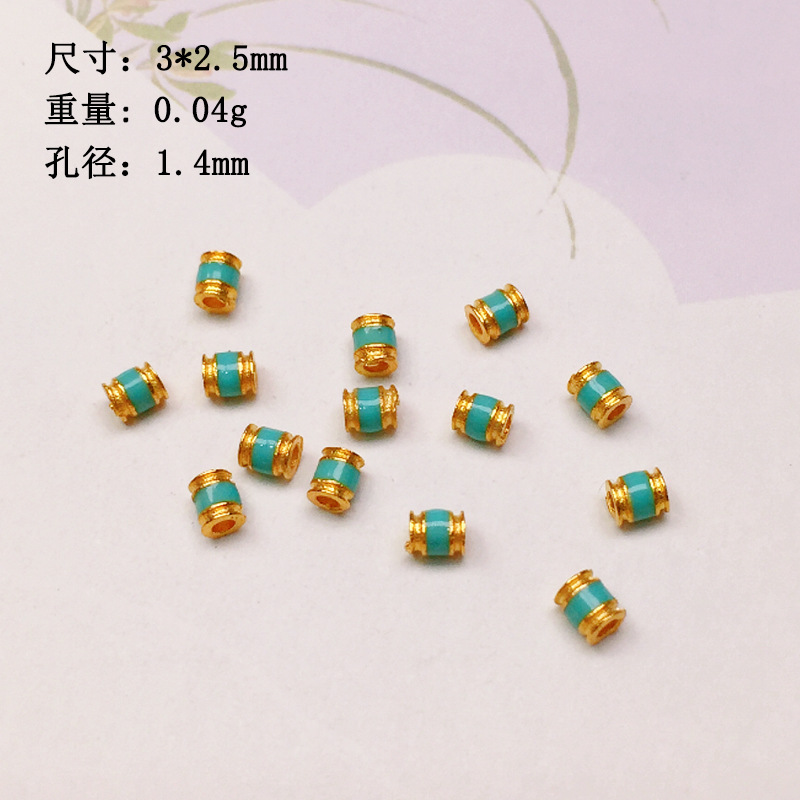 S925 silver gold-plated burning blue drop oil barrel beads tube beads colorful spacer bracelet necklace string decoration diy semi-finished products