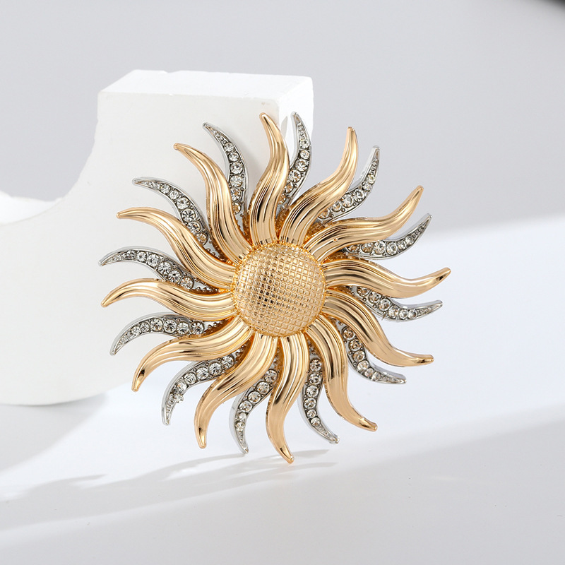 Spilla da bavero retrò vintage a doppio strato con girasole, femminile e sofisticata, spilla vintage di nicchia, accessorio per abito da uomo_voghion.com
