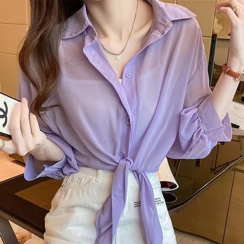 Belted Dress, Chiffon Blouse, Small Cardigan, Thin Shirt, Open Top, Women's Summer 2025 New Arrival, Outerwear