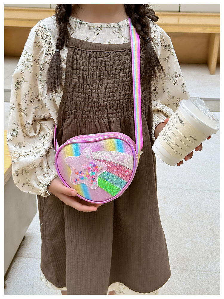 178g Weight Polyester Lining Material Zipper Closure Type Single Shoulder Strap Strap Type Shoulder Bag, Crossbody Bag Bags Type Daily Occasion Pu Leather Material Star, Stripe Pattern All Seasons Season Kid'S Gender Cute Style Heart-shaped Shape Kid'S Pu Leather Star Stripe Cute Heart-shaped Zipper Shoulder Bag Crossbody Bag 5