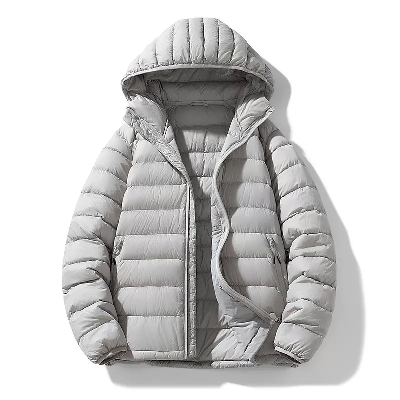 24新款轻薄羽绒外套男士休闲保暖90鸭绒羽绒纯色连帽羽绒服男