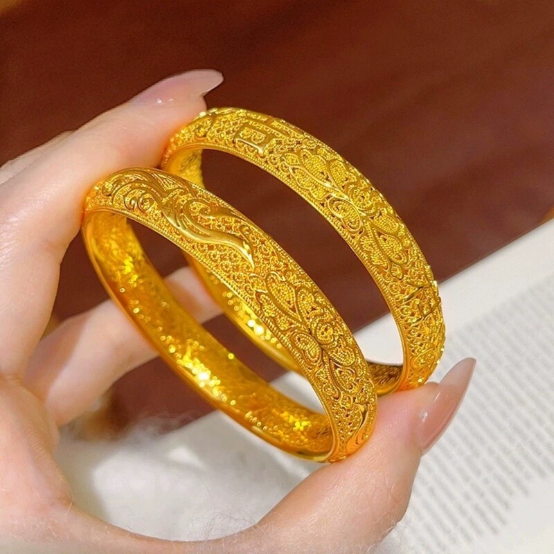Sand Gold Jewelry Cut Out Filigree Phoenix Auspicious Bracelet Women's Simulated Gold Bracelet High-End Wedding Three Gold Jewelry Sand Gold Jewelry Cut Out Filigree Phoenix Auspicious Bracelet Women's Simulated Gold Bracelet High-End Wedding Three Gold Jewelry