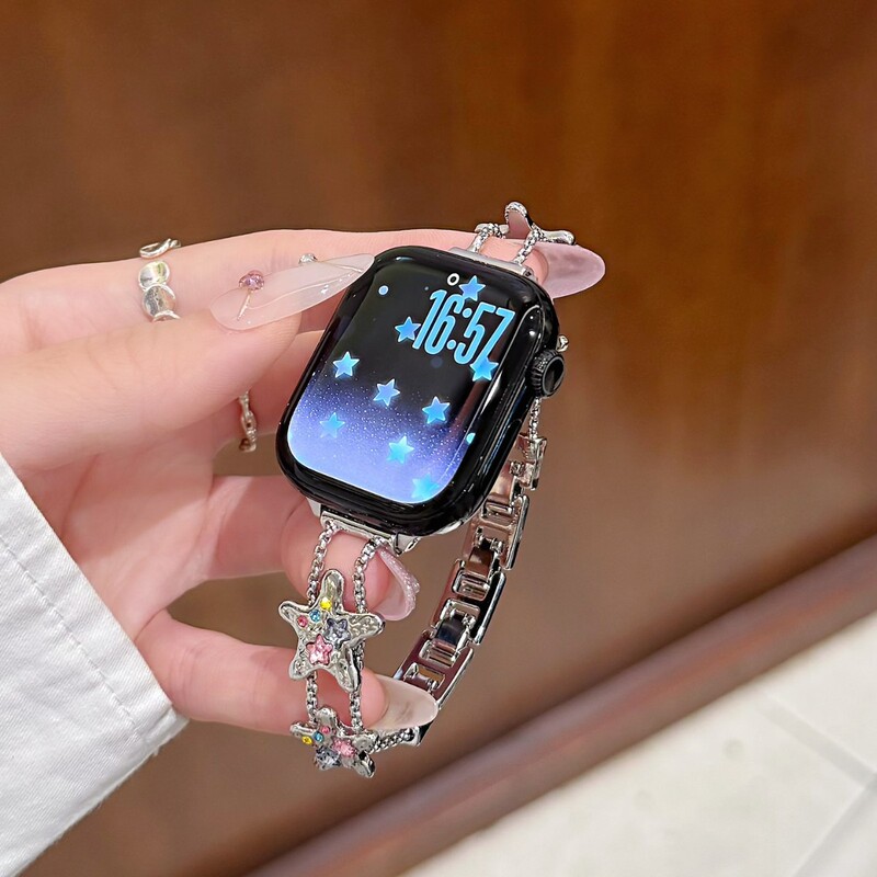 Suitable for Huawei Gt6 Xiaomi 9Pro Watch Strap Apple S11 Watch Iwatch109876Se Star Dot Diamond Chain
