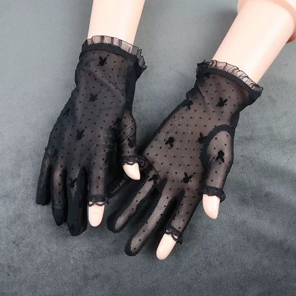 Sunscreen Gloves Women's Lace Dew Two-Finger Touch Screen Spring and Summer Half-Finger Sexy Elegant Retro Lightweight Breathable Stretch Mesh
