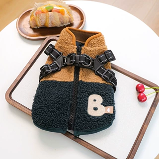 宠物衣服秋冬小型犬幼犬狗猫保暖舒适羔羔绒拼色牵引马甲2026新款