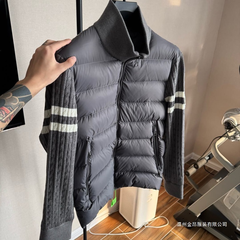 秋冬新款高奢针织袖拼接立领羽绒棉服商务百搭轻薄外套男女|undefined