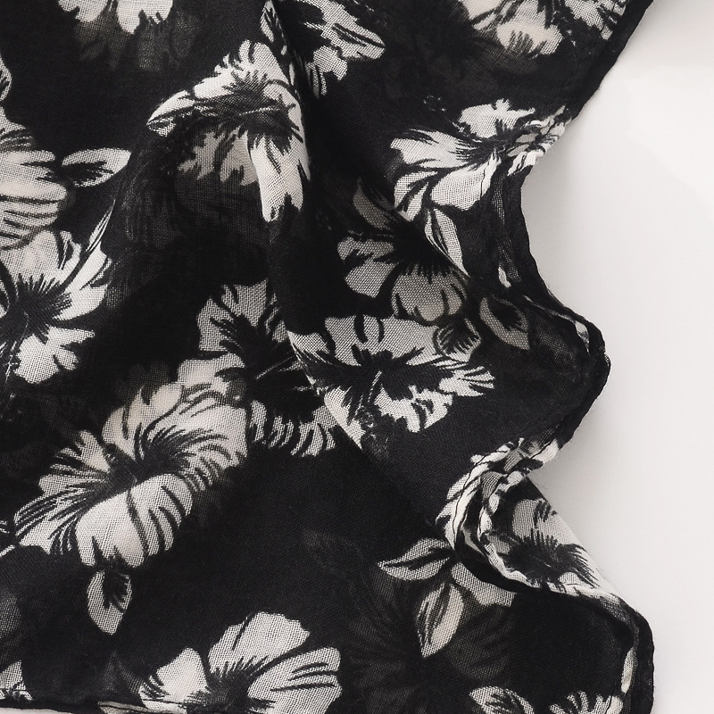 Amazon Negro bufanda de las mujeres de doble uso chal blanco estampado de flores borla hecha a mano de algodón y lino sensación bufanda