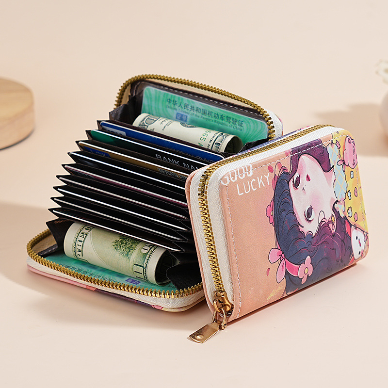Bolsa de tarjetas de órgano de dibujos animados nueva dama hermosa bolsa de cambio corta japonesa de gran capacidad multi-tarjeta bolsa de tarjetas de tarjetas