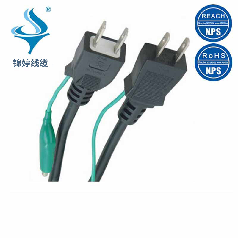 【厂家直销】日本PSE认证接地鱼夹插头电源线 日本带鳄鱼夹插头线