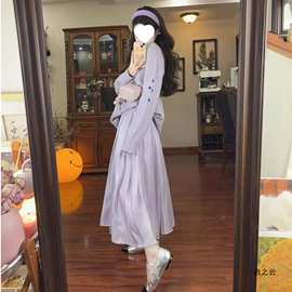 茶系穿搭秋装搭配一整套大码胖mm气质减龄小香风连衣裙子两件套装