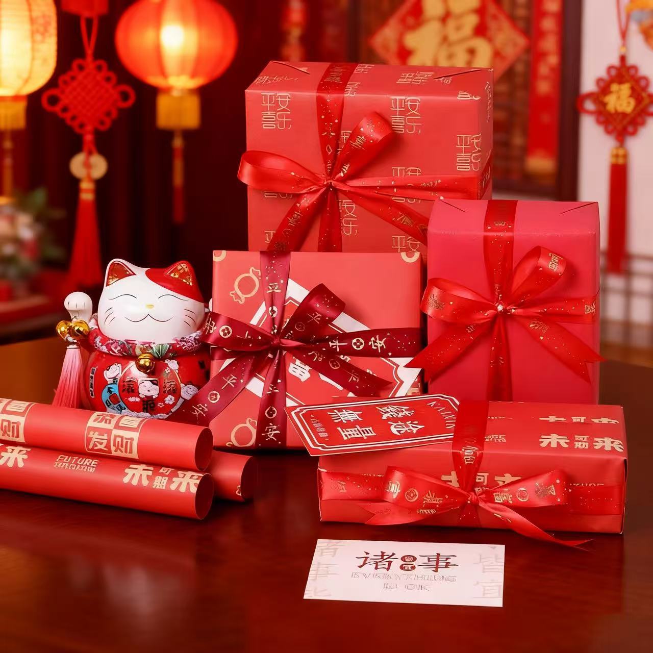 Año Nuevo engrosado papel de embalaje de flores rojo festivo cartón caja de regalo decoración de gran tamaño papel de envoltura de flores papel de color hecho a mano