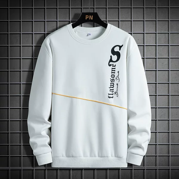 Plus size men's autumn New loose round neck printed sweater casual versatile plus size student Korean style top