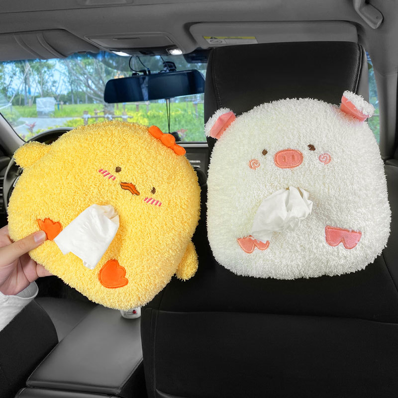 Cute cartoon car dashboard tissue box plush creative car hanging tissue box seat back tissue bag