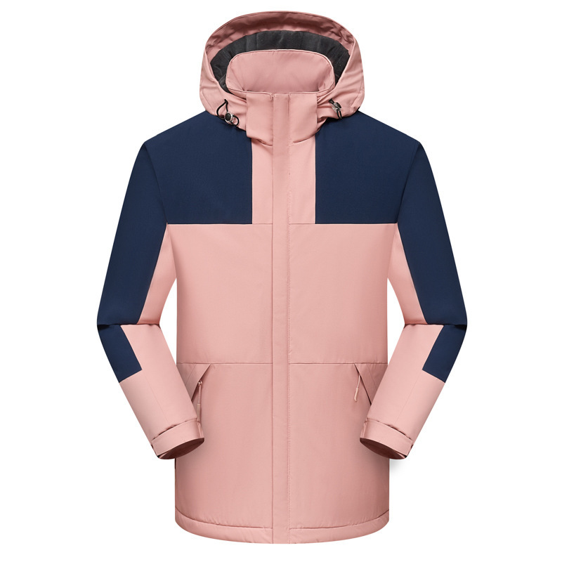 Abrigo de algodón acolchado forrado de lana para pareja para hombres y mujeres al aire libre sombrero desmontable impermeable color suelto a juego engrosado chaqueta súper suave al por mayor