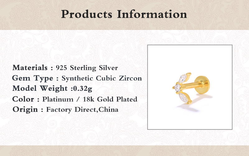1 Piece Quantity 1 Piece Ear Cartilage Rings & Studs Fashion Star Moon Lightning 925 Sterling Silver Inlay Zircon