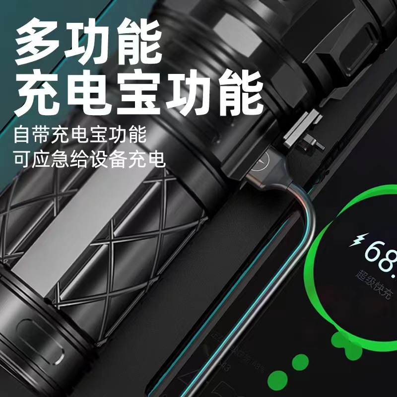 Linterna láser blanco al aire libre tipo-C de carga de emergencia de larga resistencia pantalla de potencia lámpara de iluminación de zoom telescópico