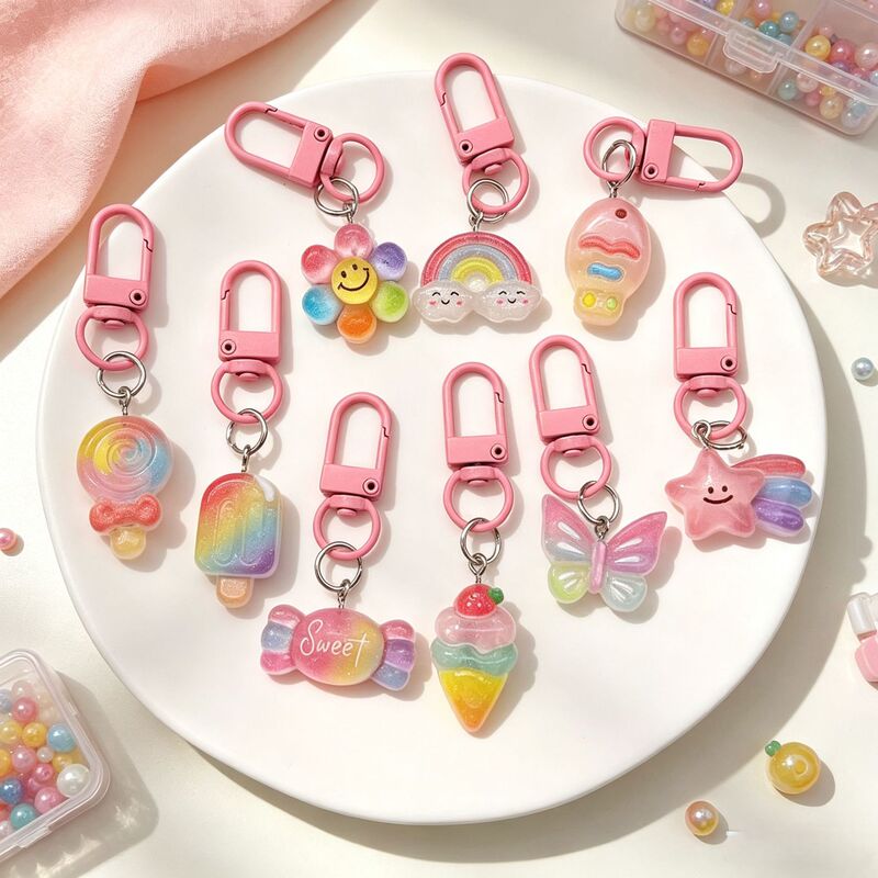 Creative Cartoon Glitter Lollipop Rainbow Keychain Girl's Bag Resin Pendant Student Backpack Accessory Gift Creative Cartoon Glitter Lollipop Rainbow Keychain Girl's Bag Resin Pendant Student Backpack Accessory Gift