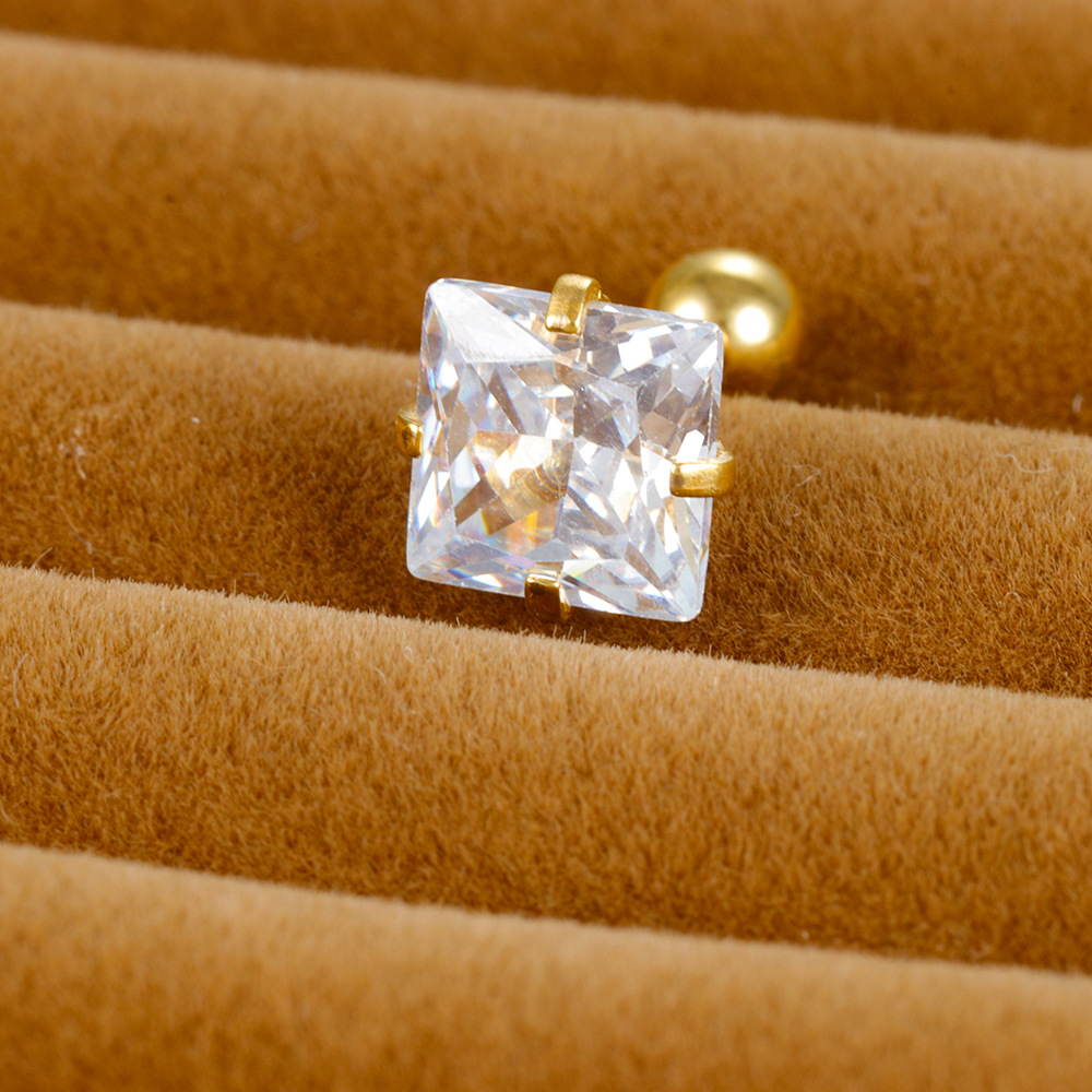 5g Weight straight barbell Piercing needle type Zircon Inlay Material Ear Studs Classification 1 Piece Quantity Daily, Street Occasion Stainless Steel Material Square Pattern Women's Gender Plating, Inlay Design Simple Style Style 1 Piece Simple Style Square Plating Inlay Stainless Steel Zircon Ear Studs 9