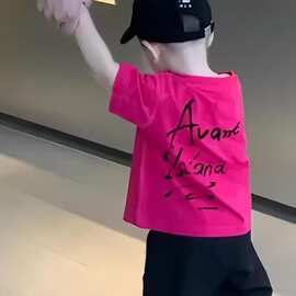 超萌火龙果色男童小少爷短袖t恤2026夏季新款男宝宝纯棉薄款衣服