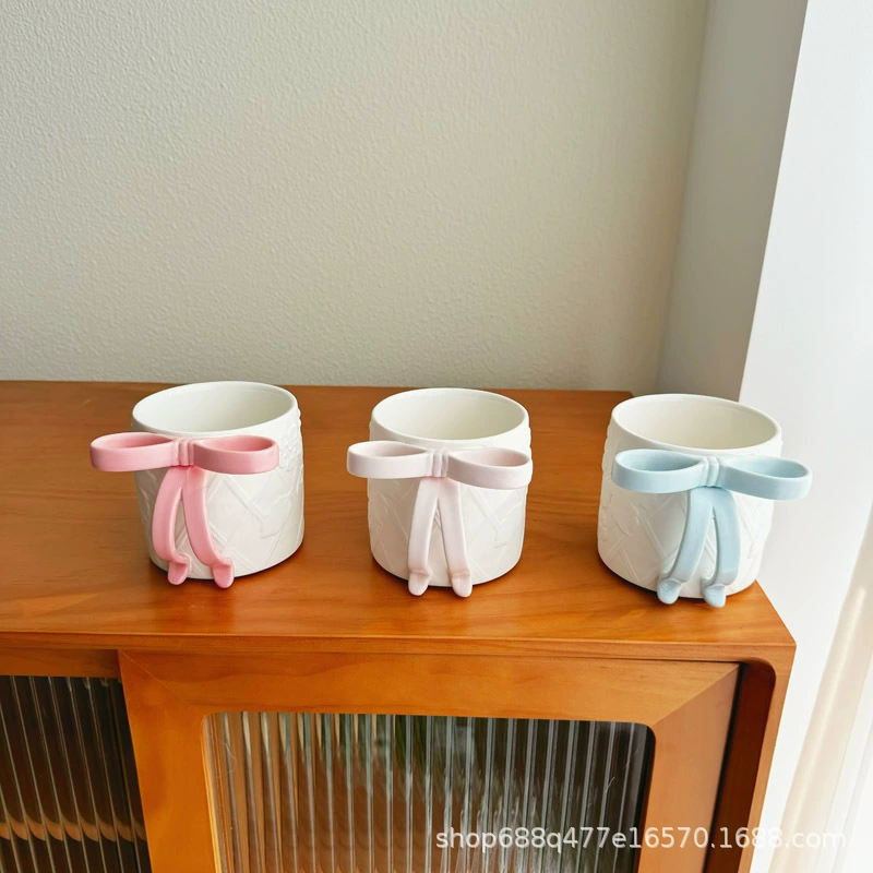 Matte Ceramic Tea Cup with Bow Handle, 380 ml, Microwave & Dishwasher Safe
