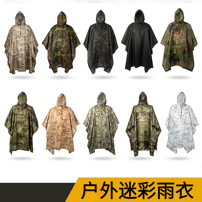 Manufacturer Poncho Wholesale Outdoor Camping Camouflage Raincoat Coated Poncho Mountaineering Supplies Three-In-One Poncho Cloak