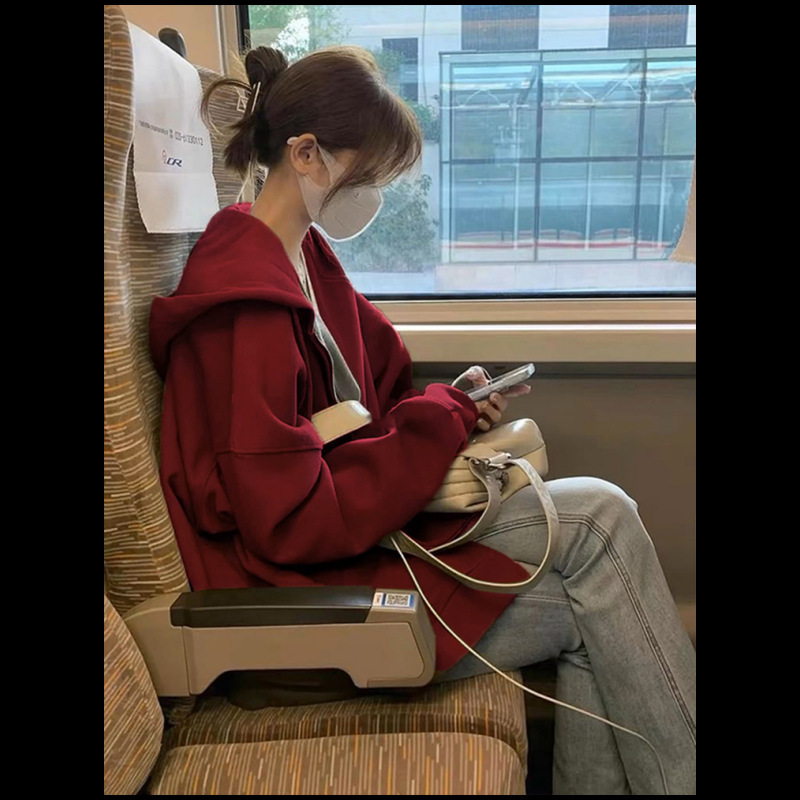 灰色卫衣拉链外套女春秋2025新款早秋穿搭大帽子chic韩系连帽上衣|undefined